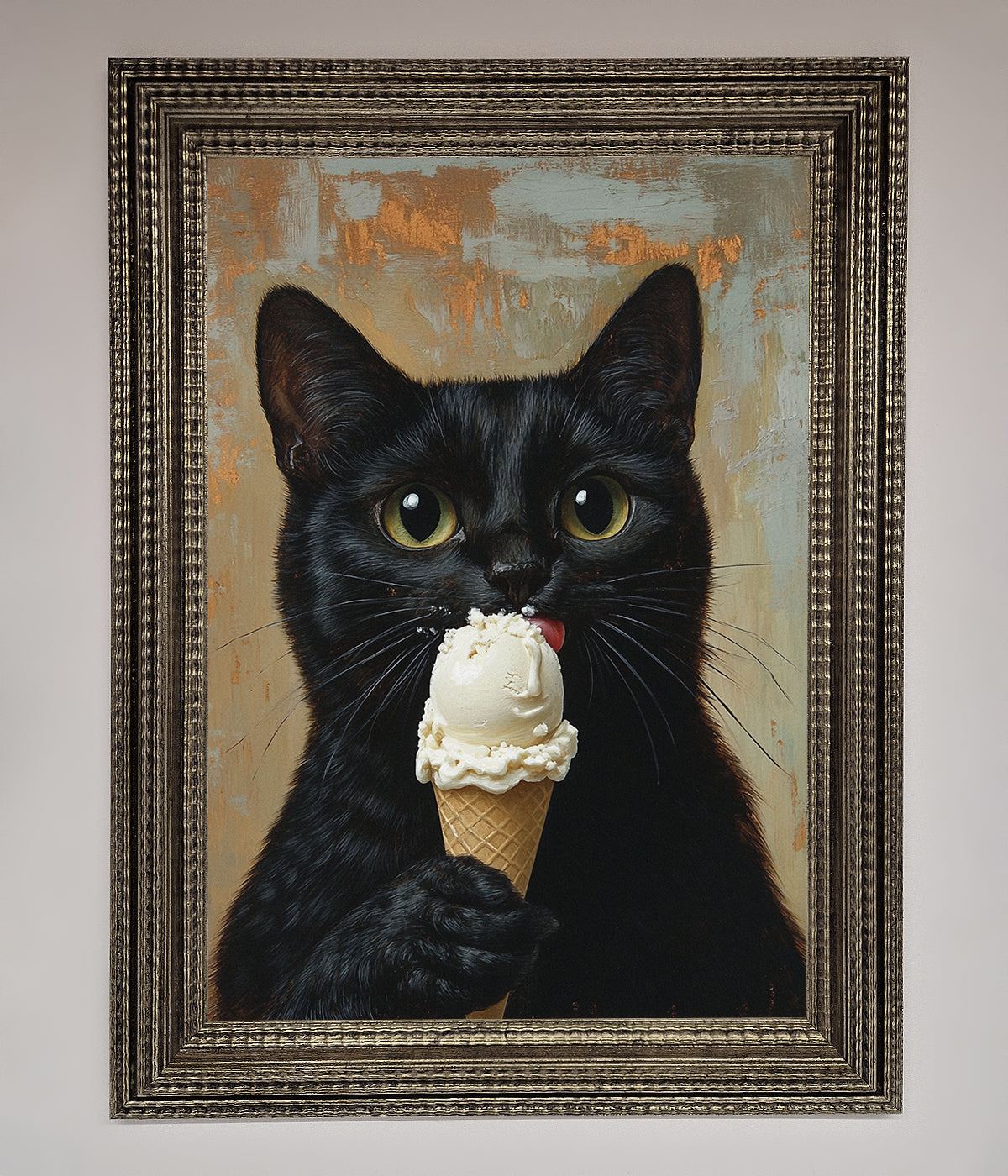 Black Cat Vanilla Icecream Funny Framed Wall Art print