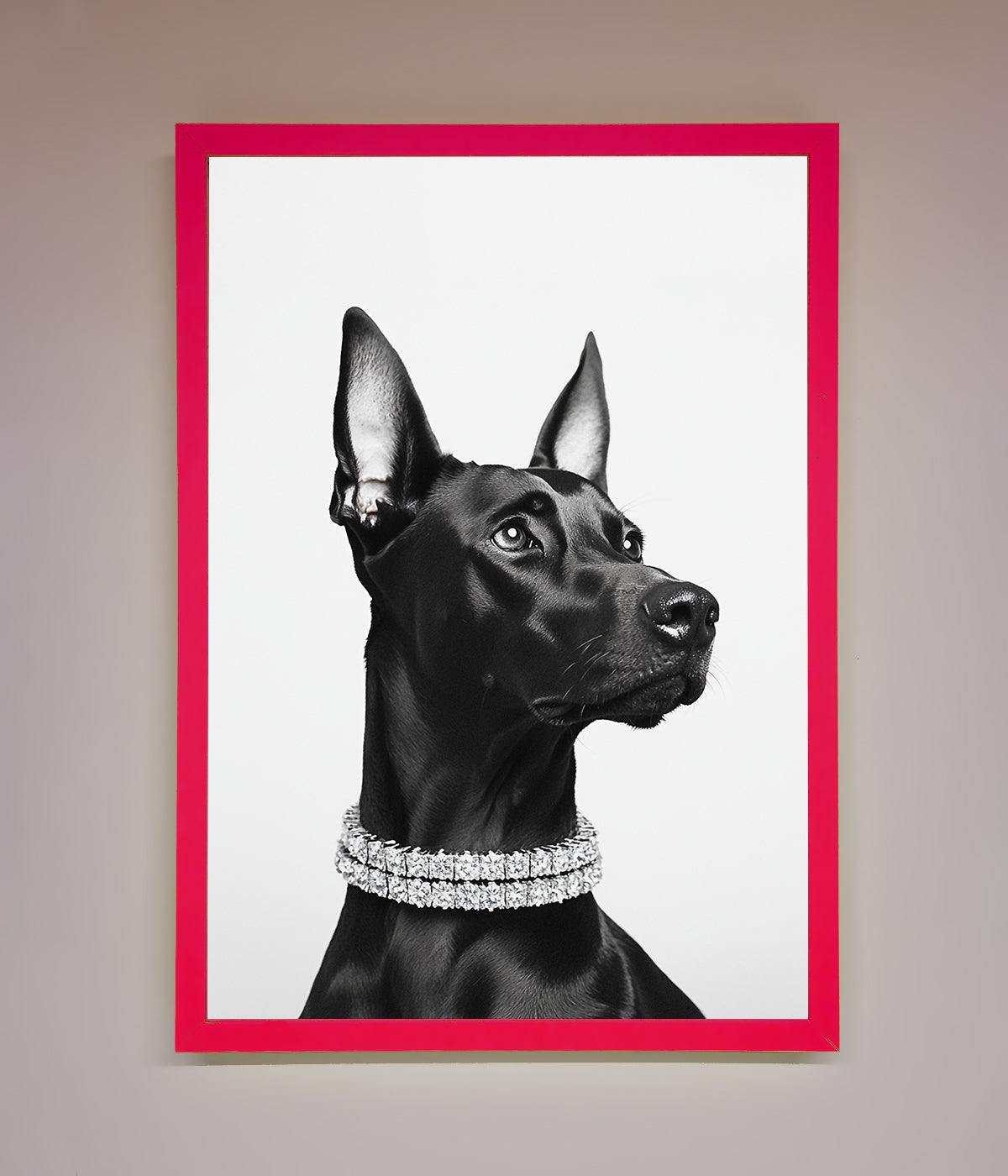 Black Doberman Diamond Neckless Framed Poster print