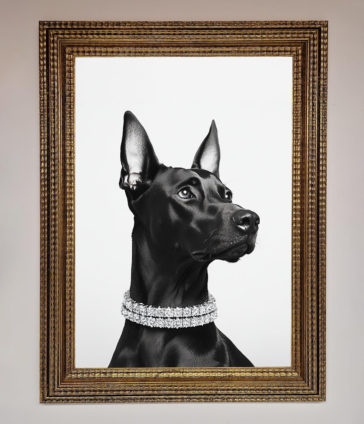 Black Doberman Diamond Neckless Framed Poster print