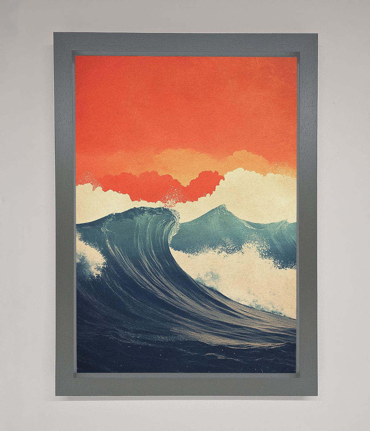 Blue Waves Crash Red Sunset Framed Poster print