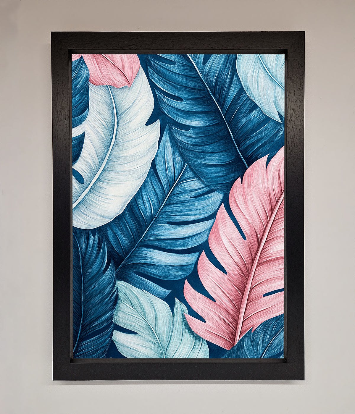 Blue And Pink Feathers Abstract Framed Print print