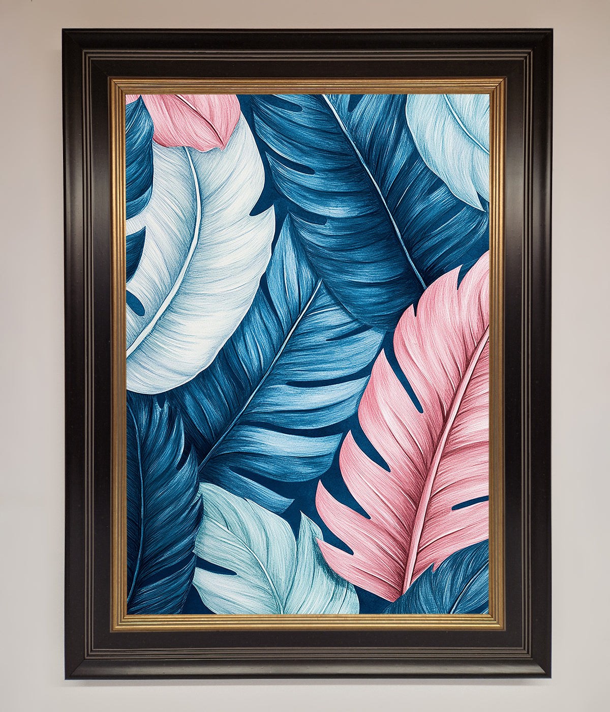 Blue And Pink Feathers Abstract Framed Print print