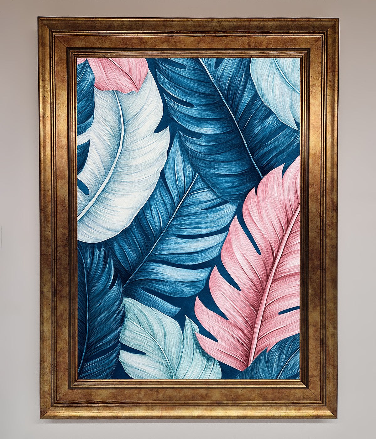 Blue And Pink Feathers Abstract Framed Print print