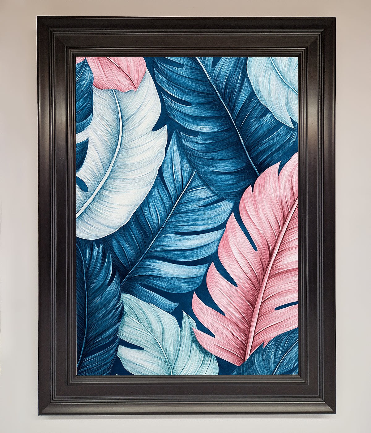 Blue And Pink Feathers Abstract Framed Print print