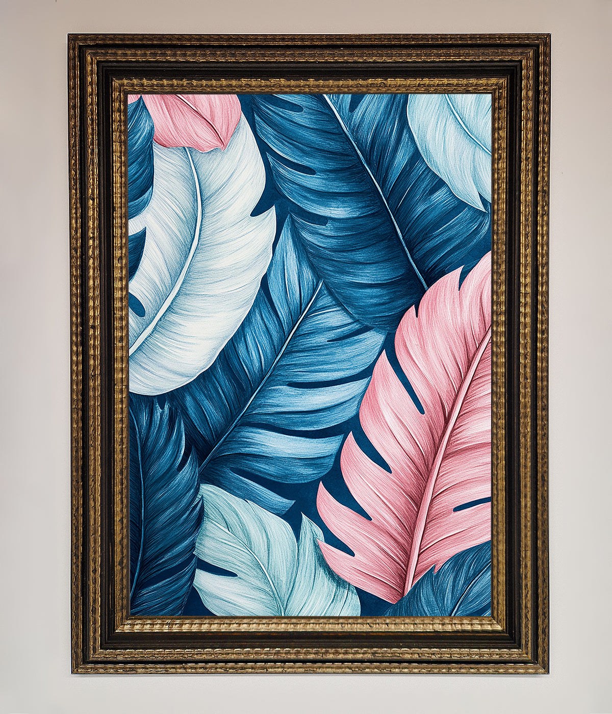 Blue And Pink Feathers Abstract Framed Print print