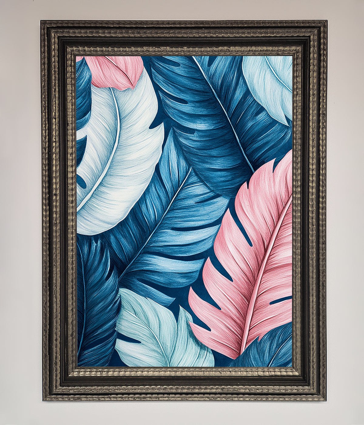 Blue And Pink Feathers Abstract Framed Print print