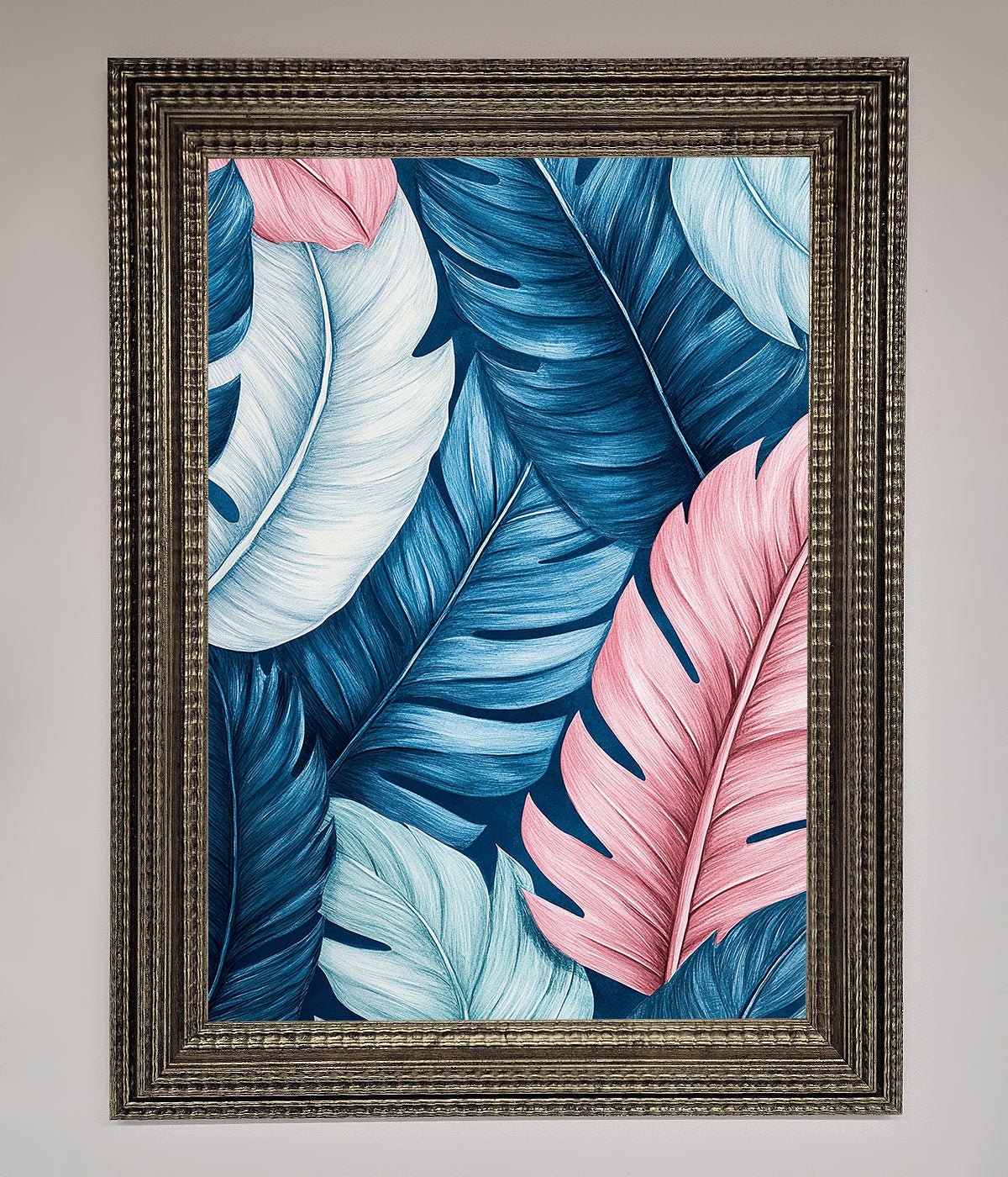 Blue And Pink Feathers Abstract Framed Print print