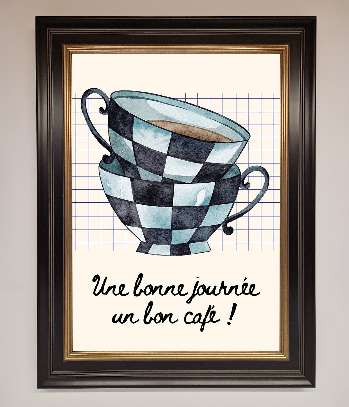 Blue Teacup Stack Kitchen Framed Wall Art print