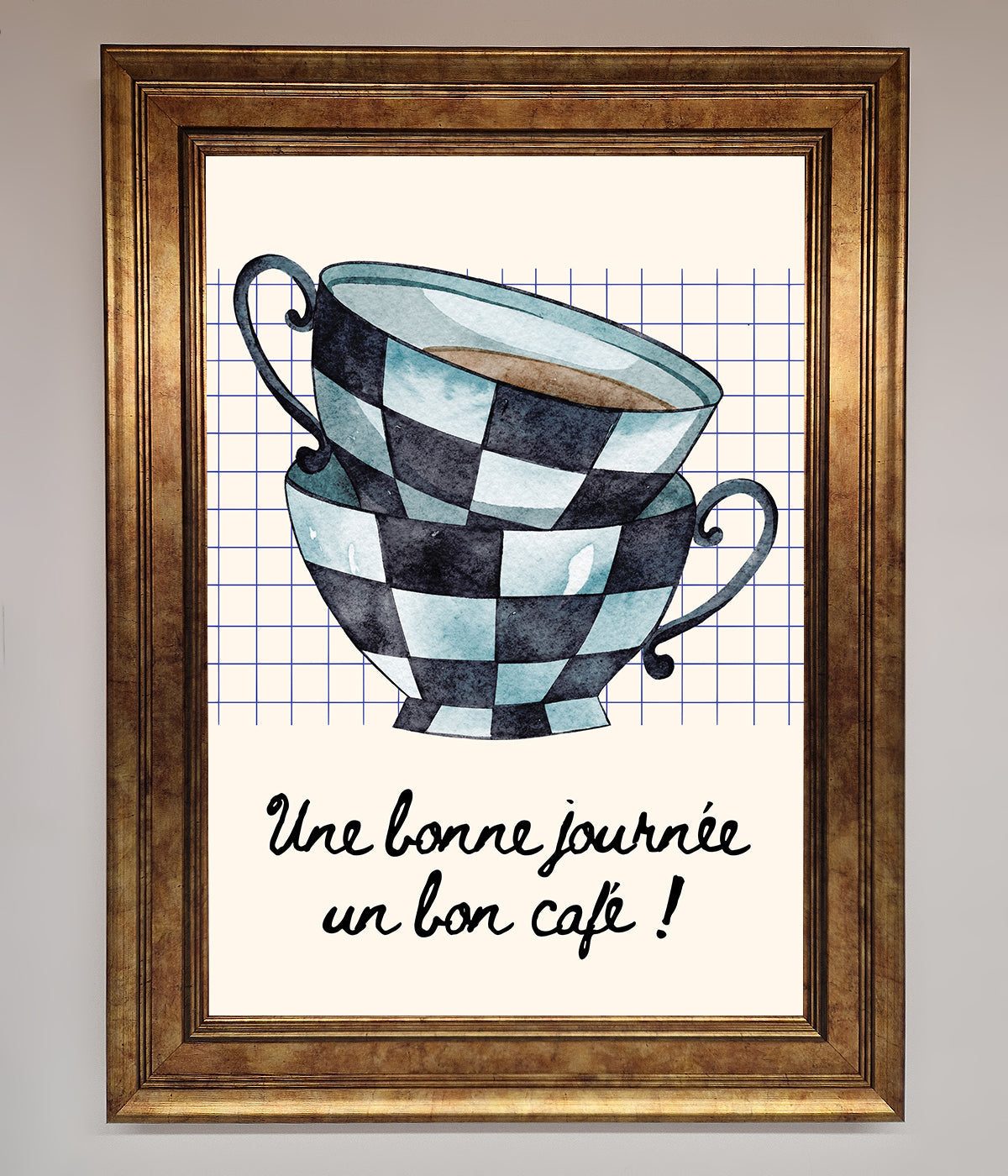 Blue Teacup Stack Kitchen Framed Wall Art print