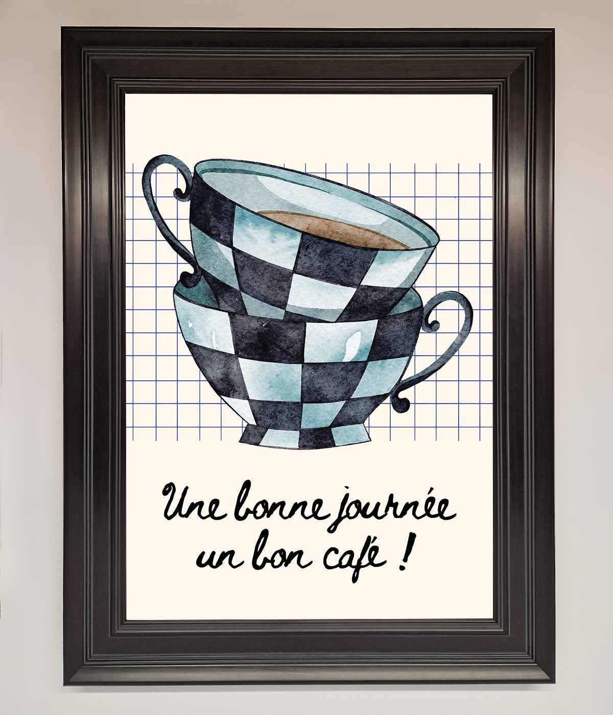 Blue Teacup Stack Kitchen Framed Wall Art print