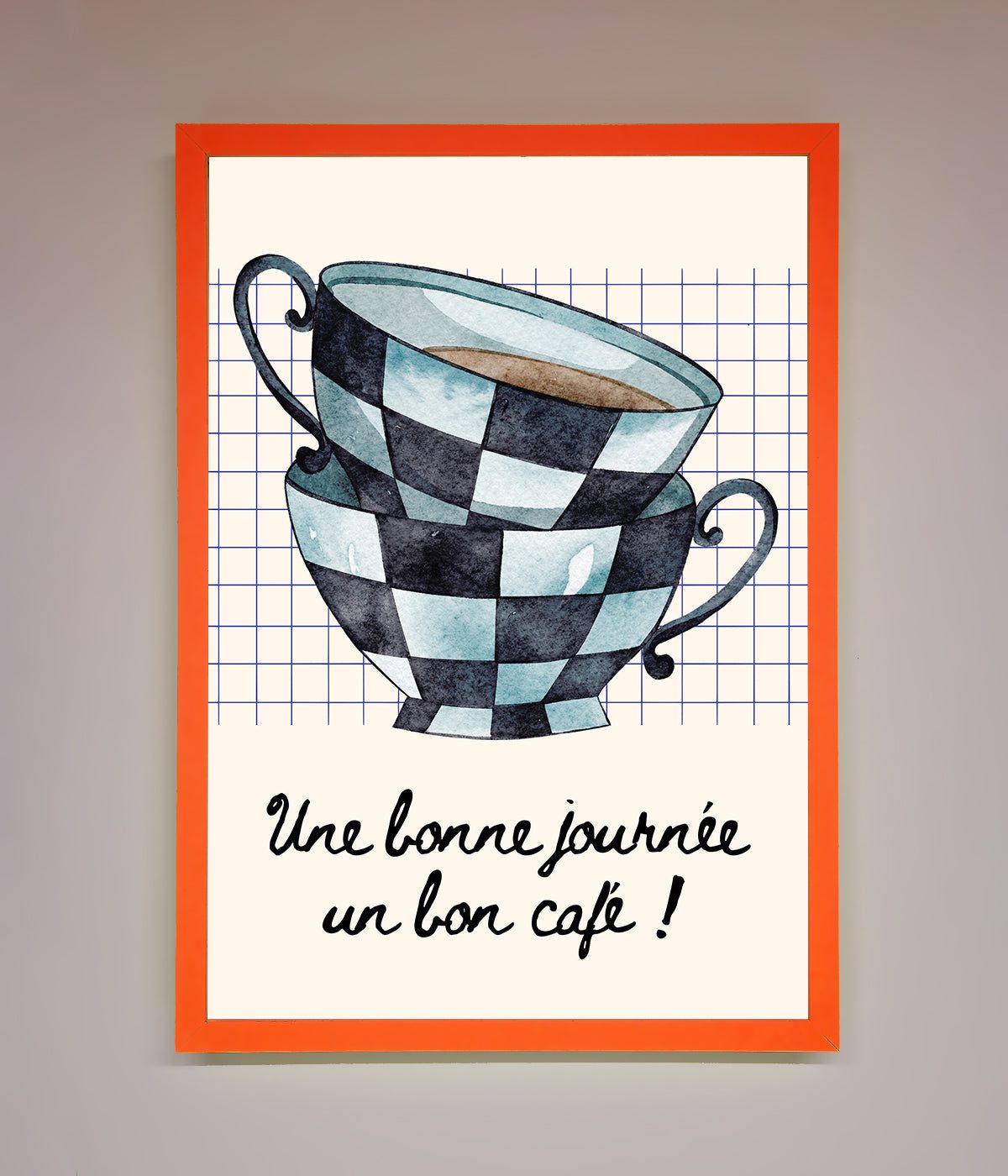 Blue Teacup Stack Kitchen Framed Wall Art print