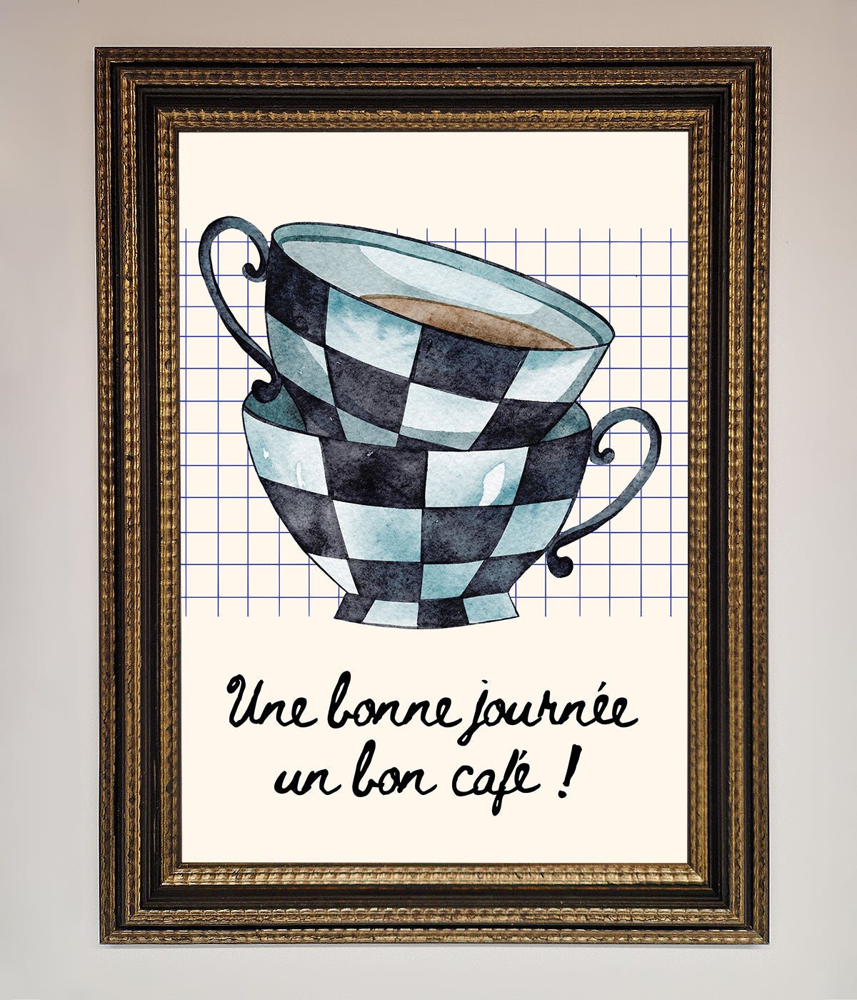 Blue Teacup Stack Kitchen Framed Wall Art print