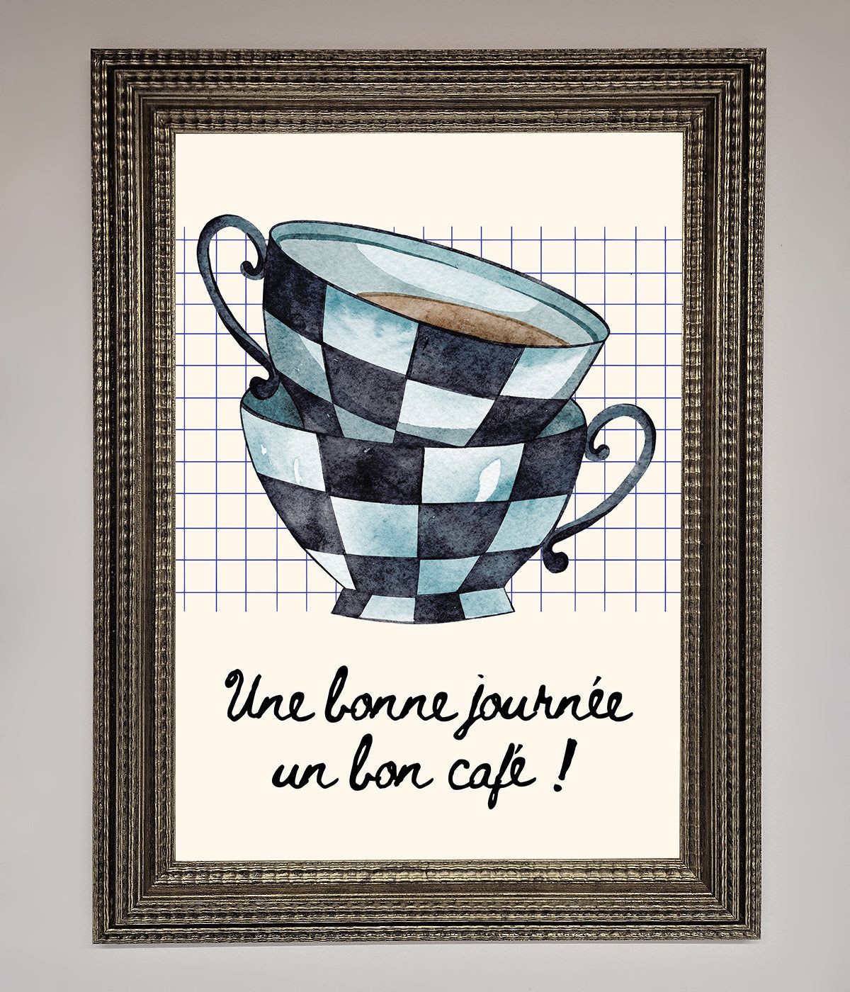 Blue Teacup Stack Kitchen Framed Wall Art print