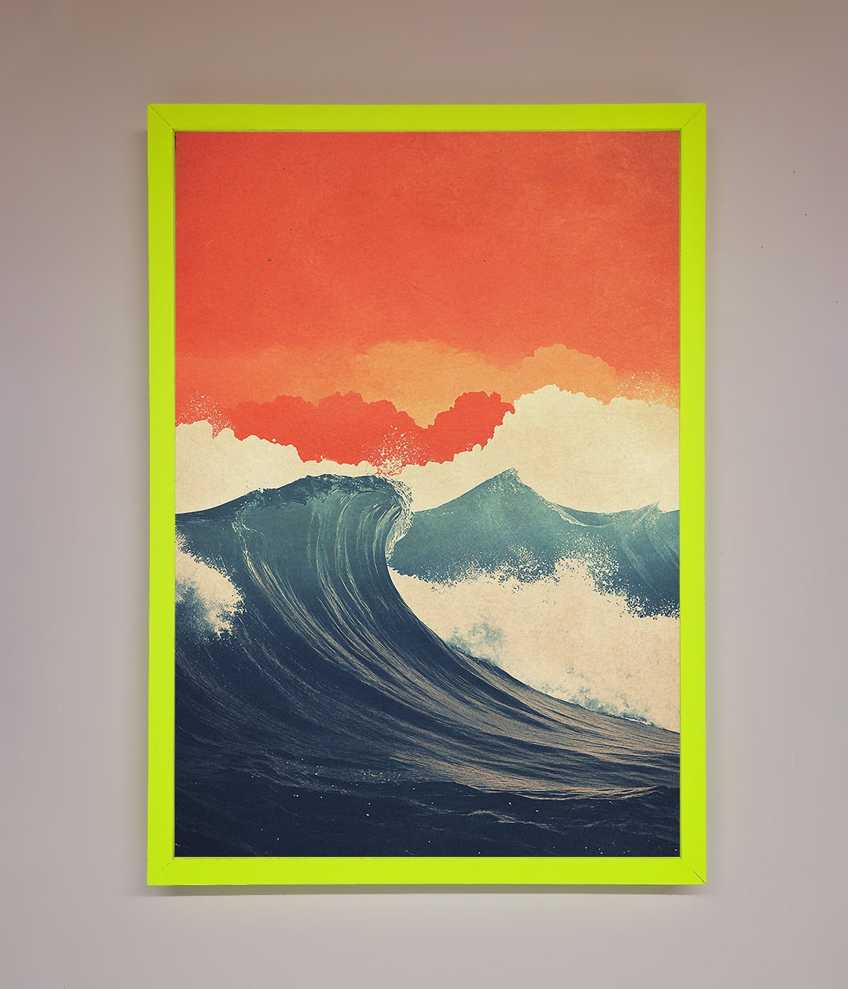 Blue Waves Crash Red Sunset Framed Poster print