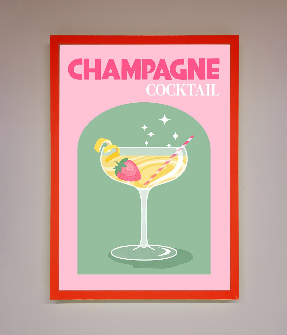 Champagne Cocktail Framed Poster with colorful design and elegant drink illustration.