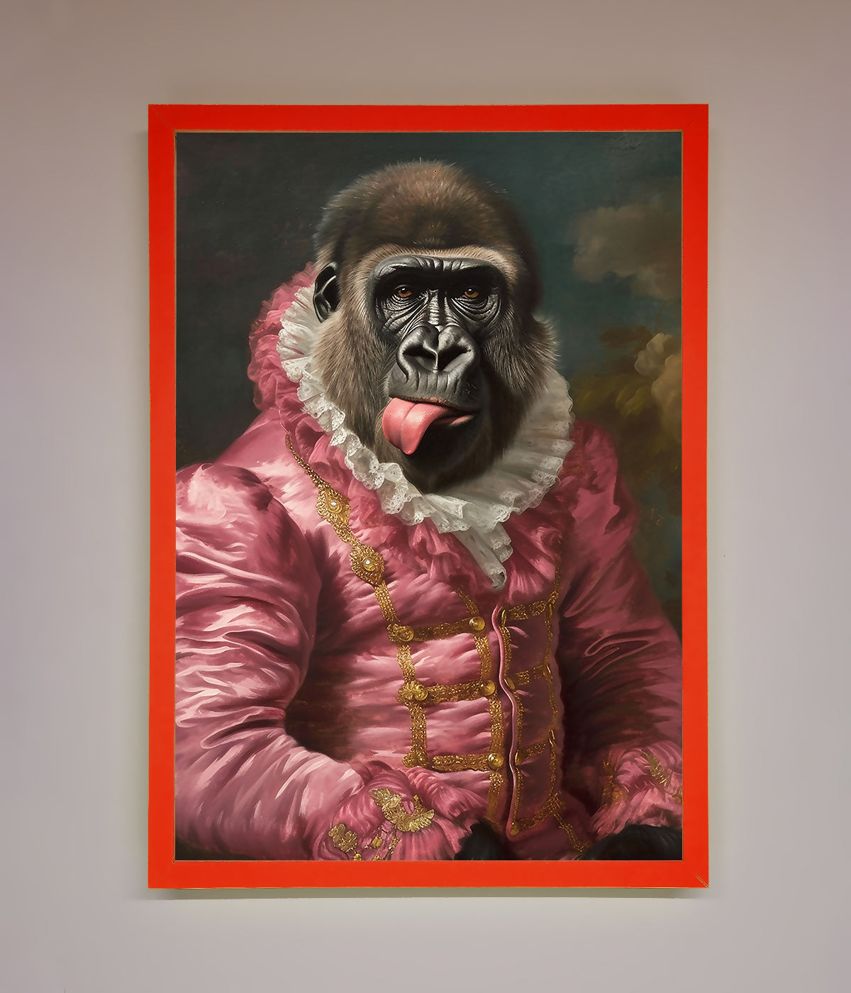 Cheeky Gorilla Framed Poster with playful design in renaissance-style frame.