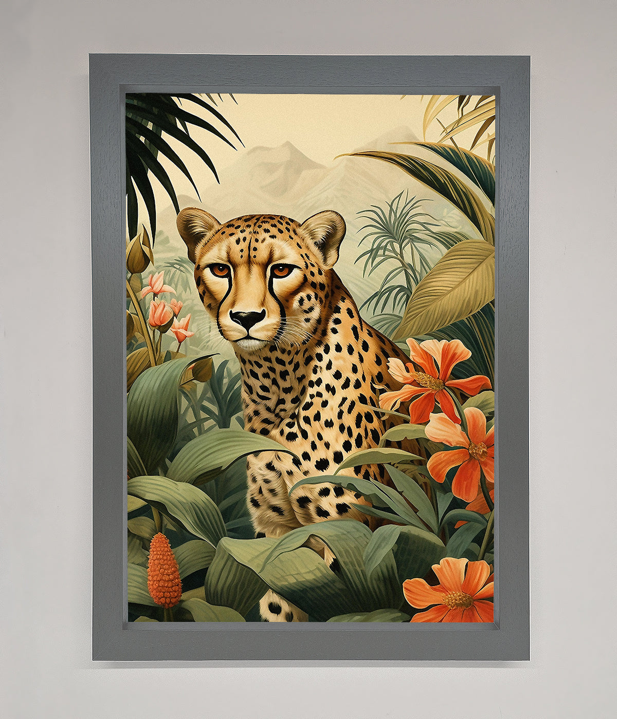 Cheetah In Flowers Framed Wall Art print