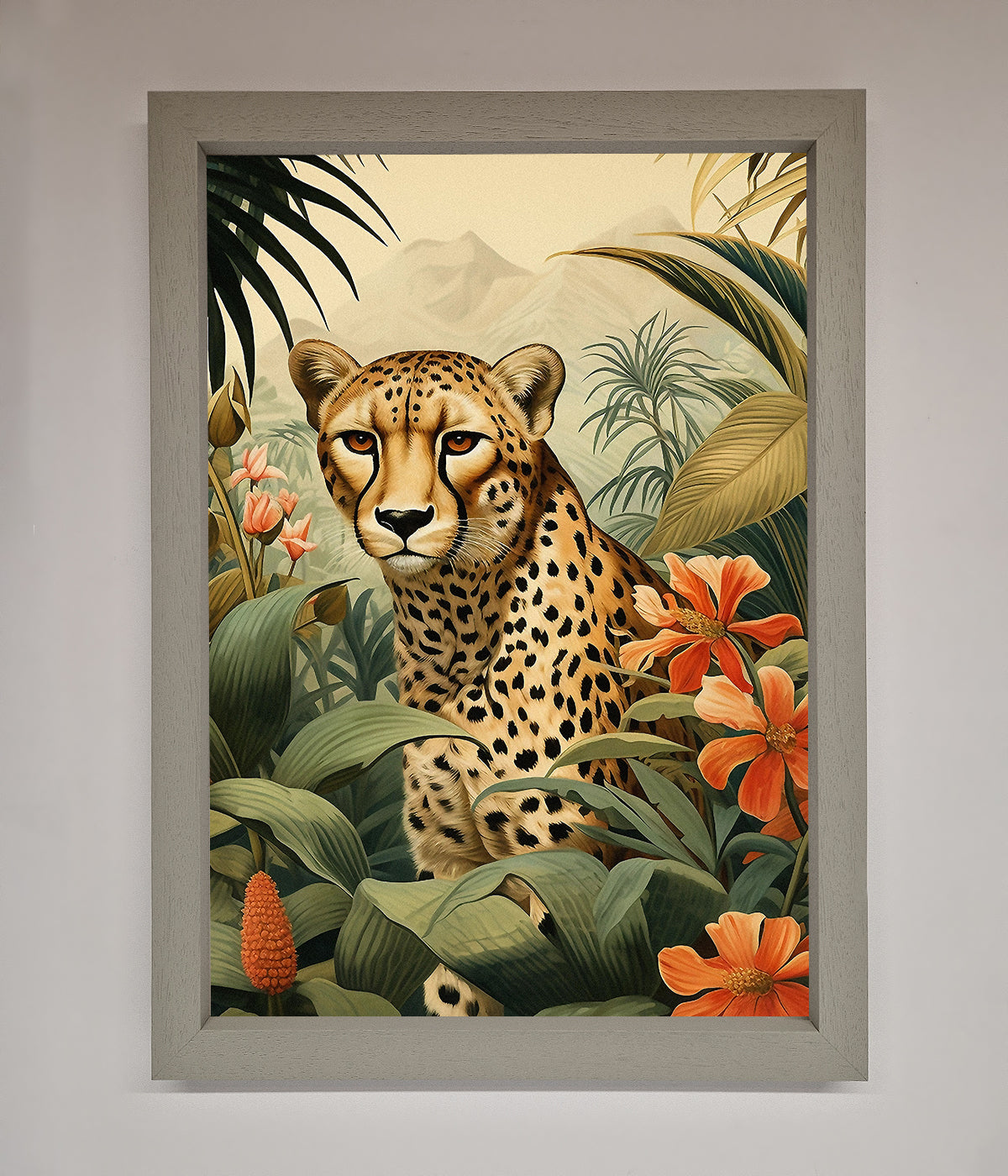 Cheetah In Flowers Framed Wall Art print