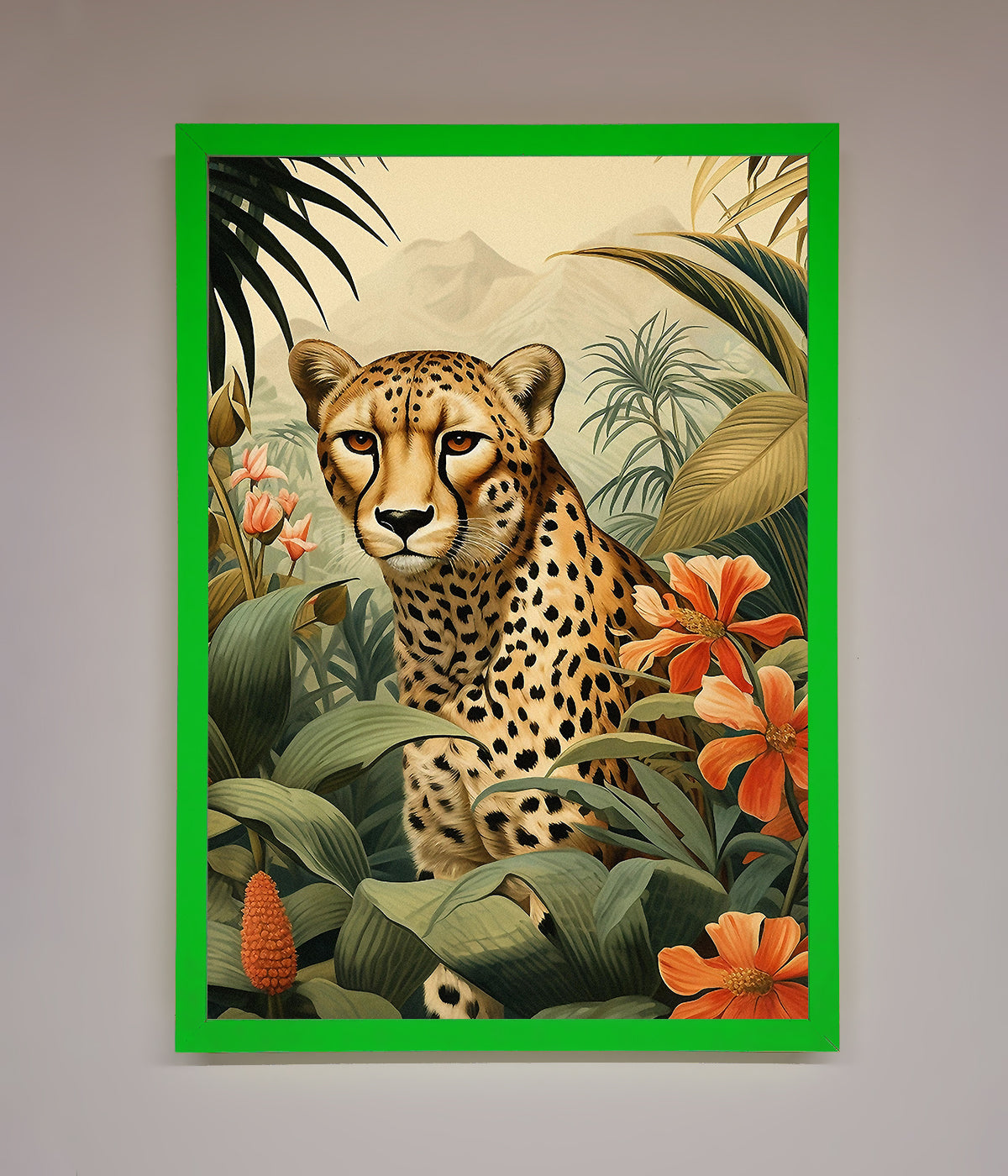 Cheetah In Flowers Framed Wall Art print