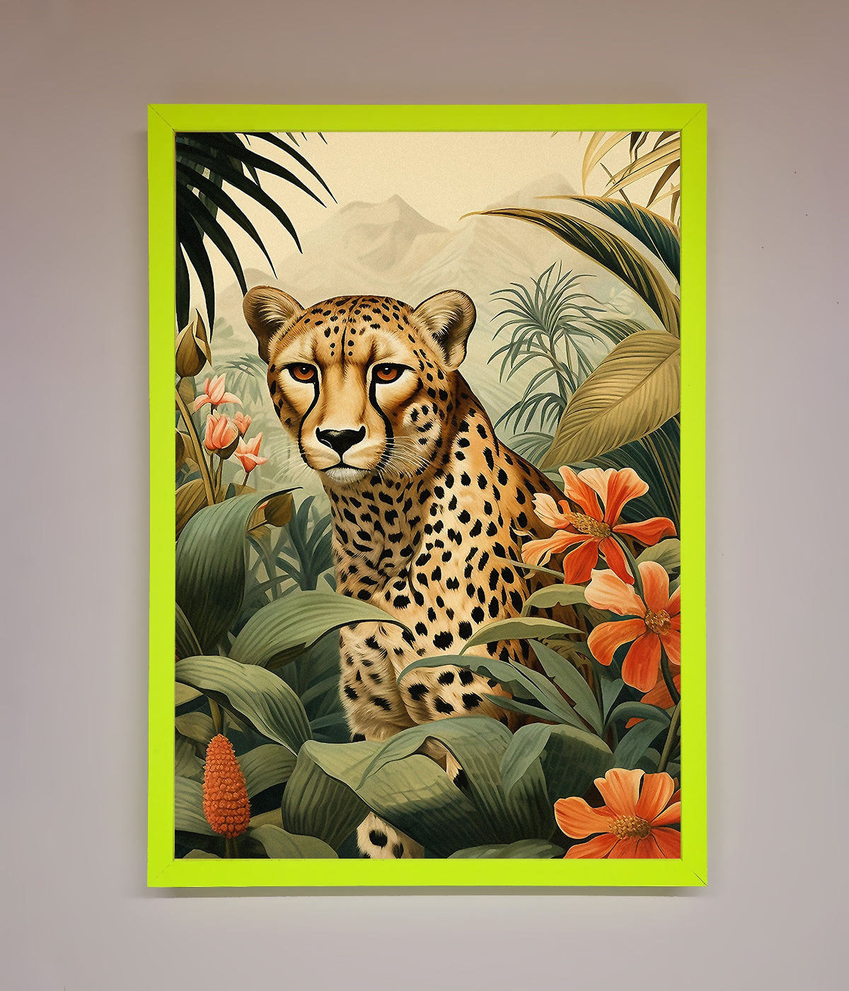 Cheetah In Flowers Framed Wall Art print