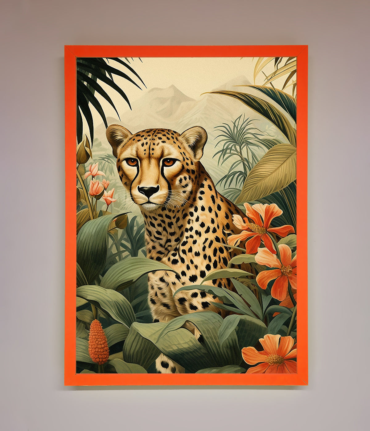 Cheetah In Flowers Framed Wall Art print