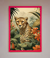 Cheetah In Flowers Framed Wall Art print