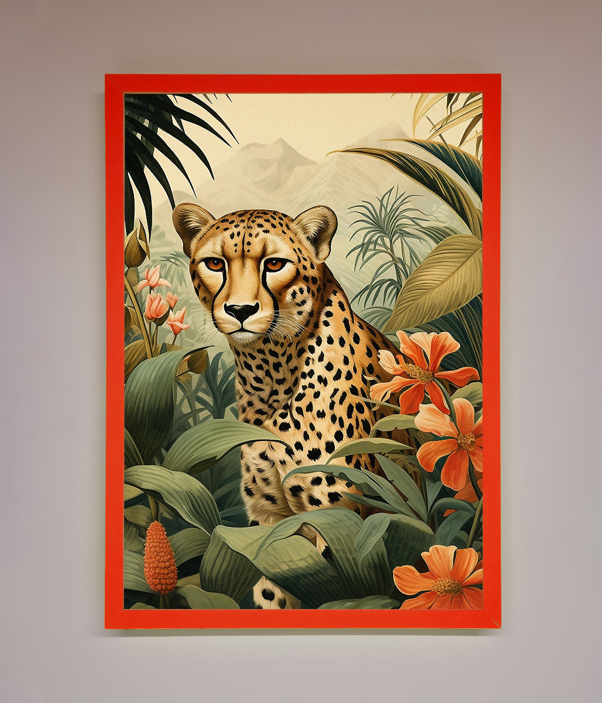 Cheetah In Flowers Framed Wall Art print