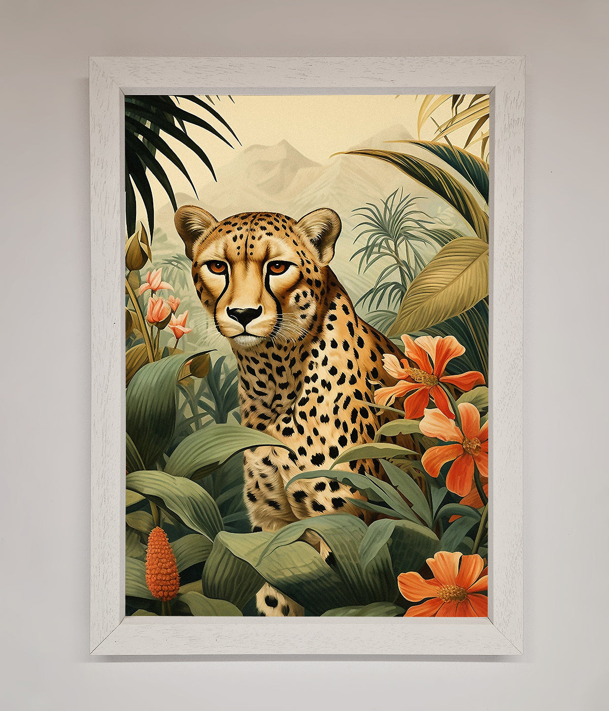 Cheetah In Flowers Framed Wall Art print