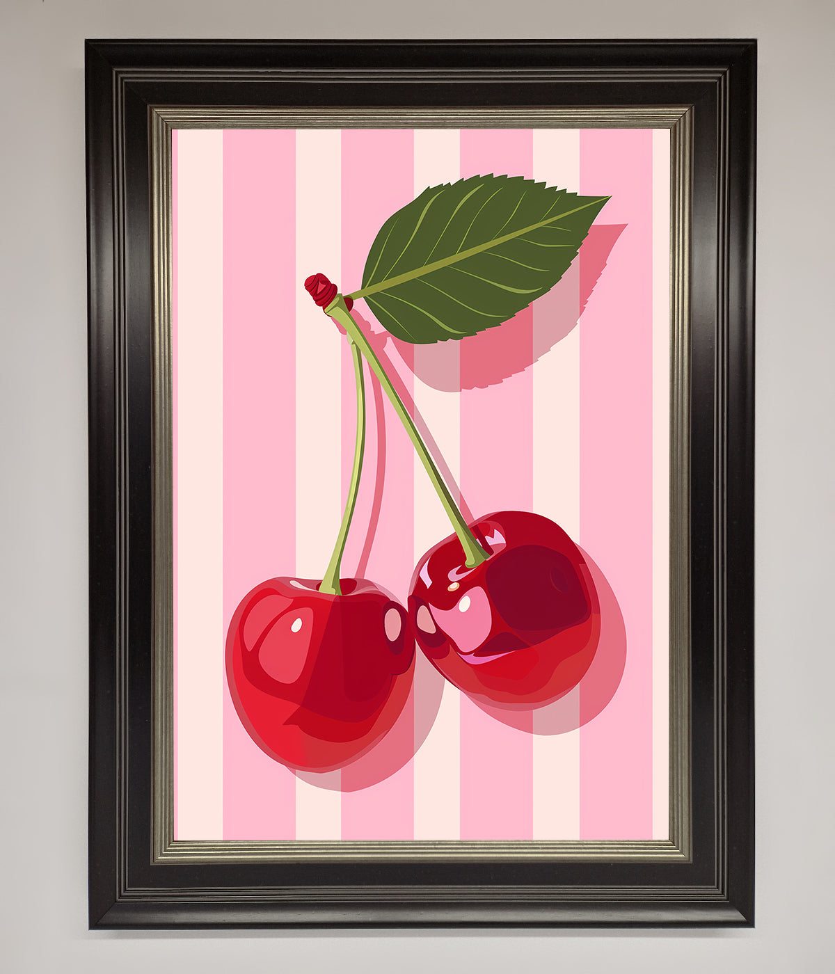 Cherries On Stripes Framed Print print