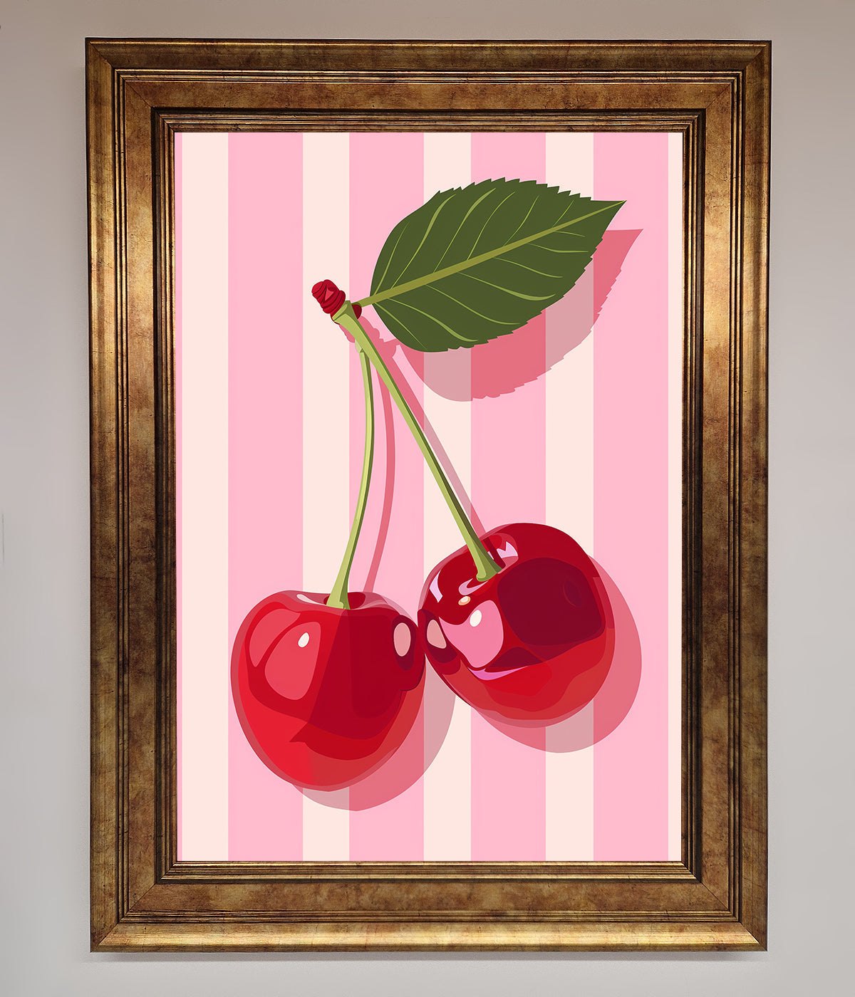 Cherries On Stripes Framed Print print