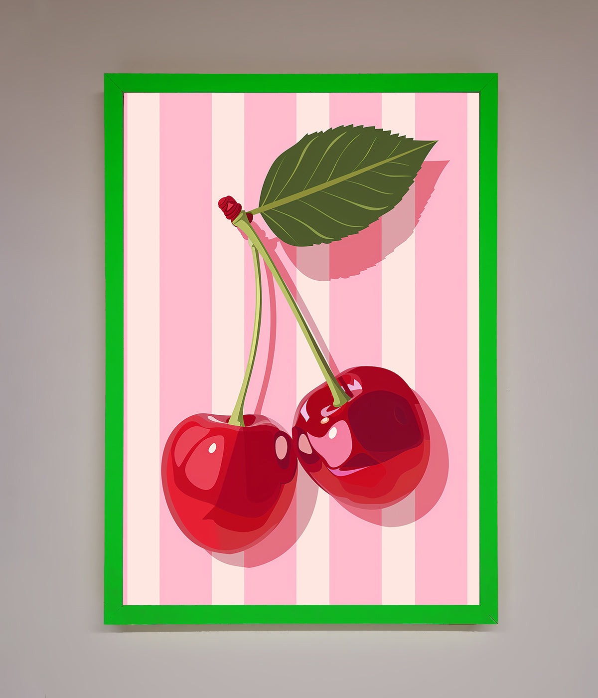 Cherries On Stripes Framed Print print