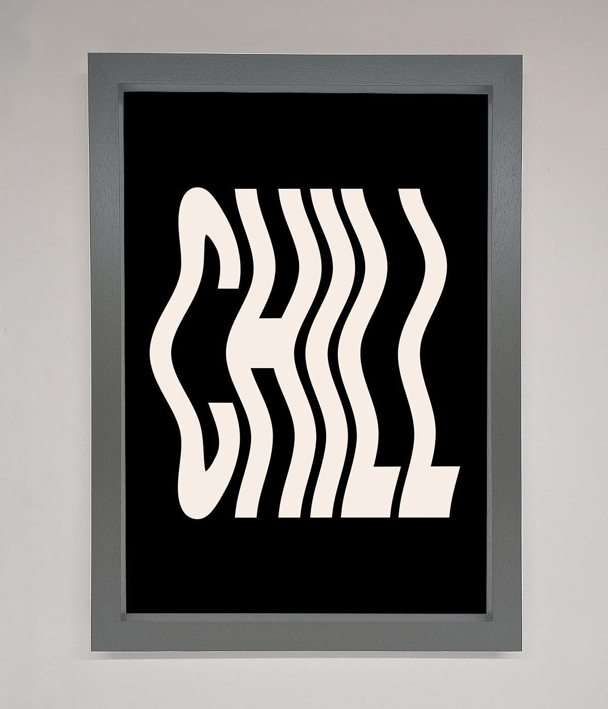 Chill Black framed wall art with abstract lettering.