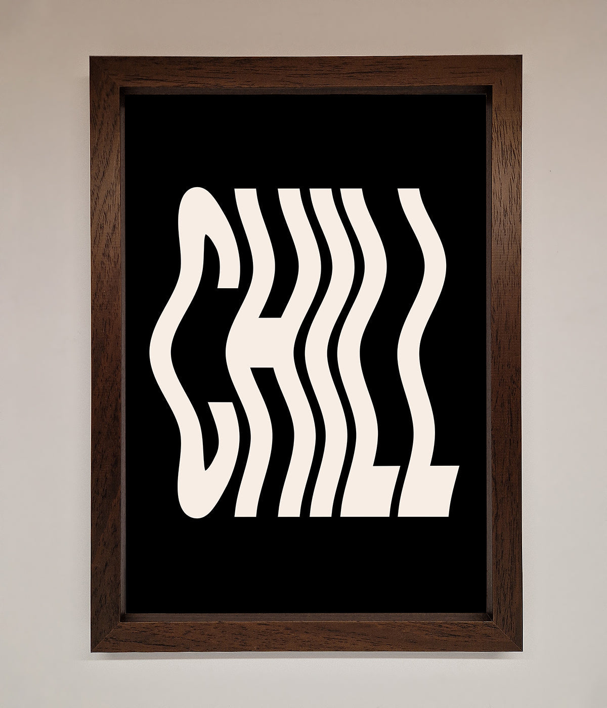 Chill Black framed wall art with wavy typography.