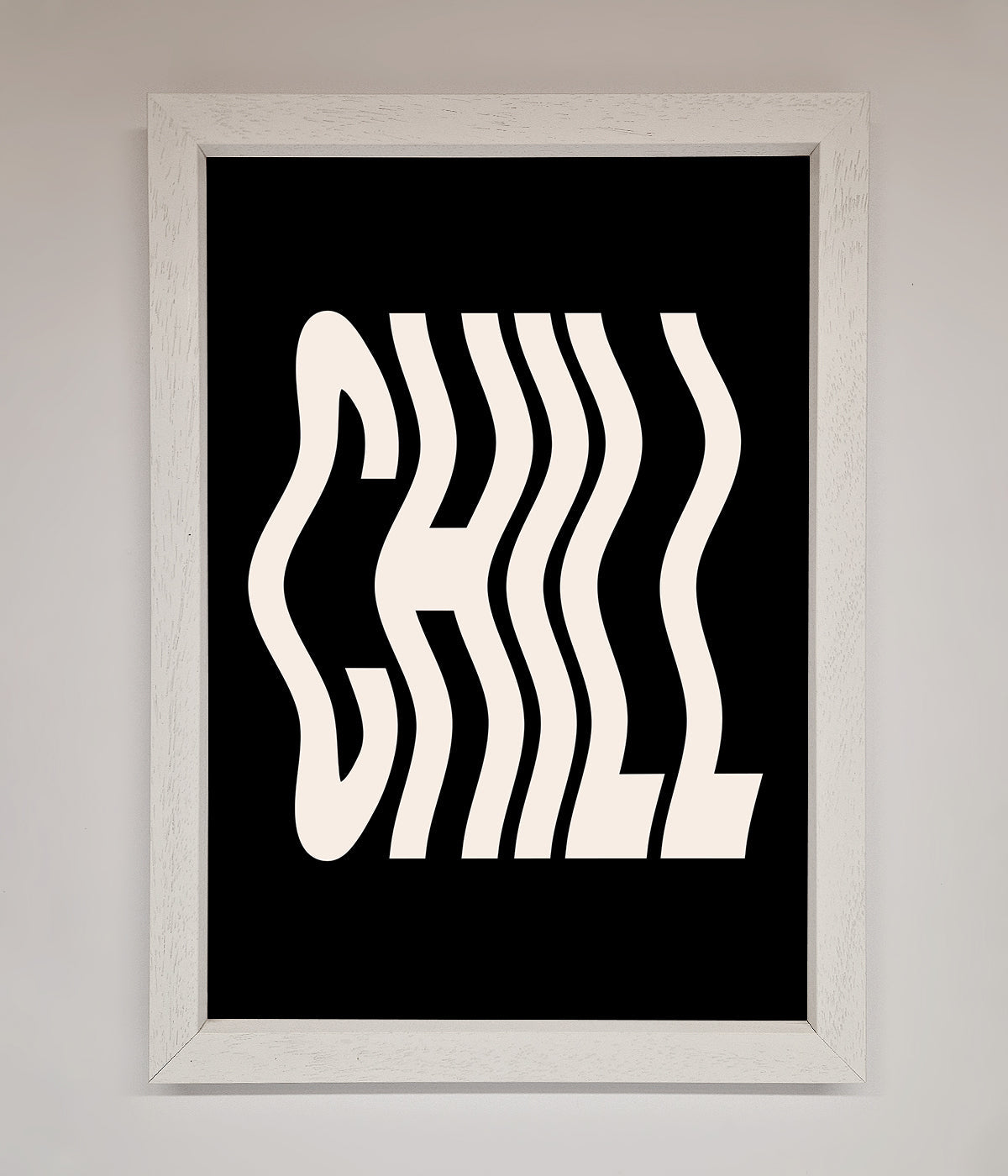 Chill Black framed wall art with abstract text design.