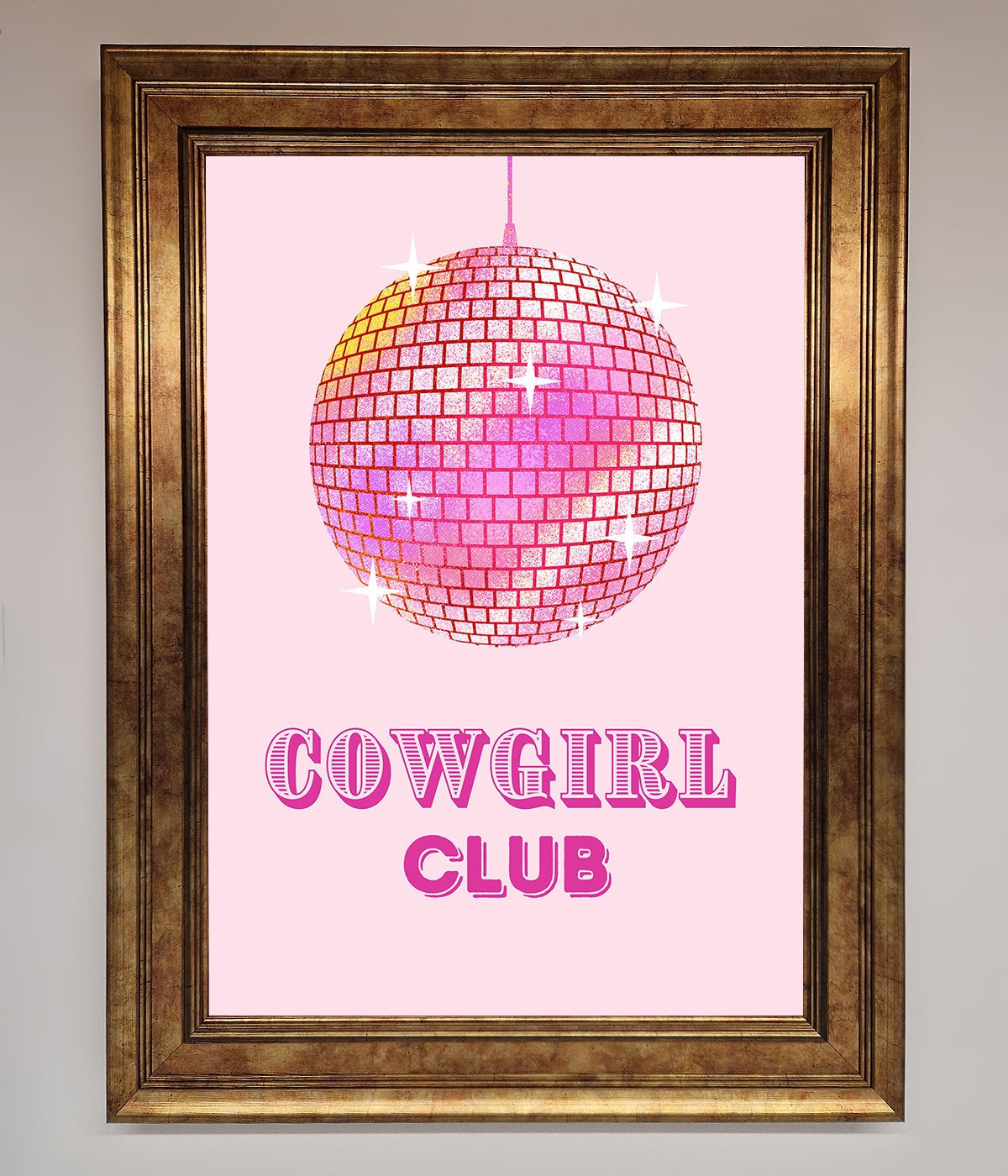 Cowgirl Club Disco Ball Framed Print print