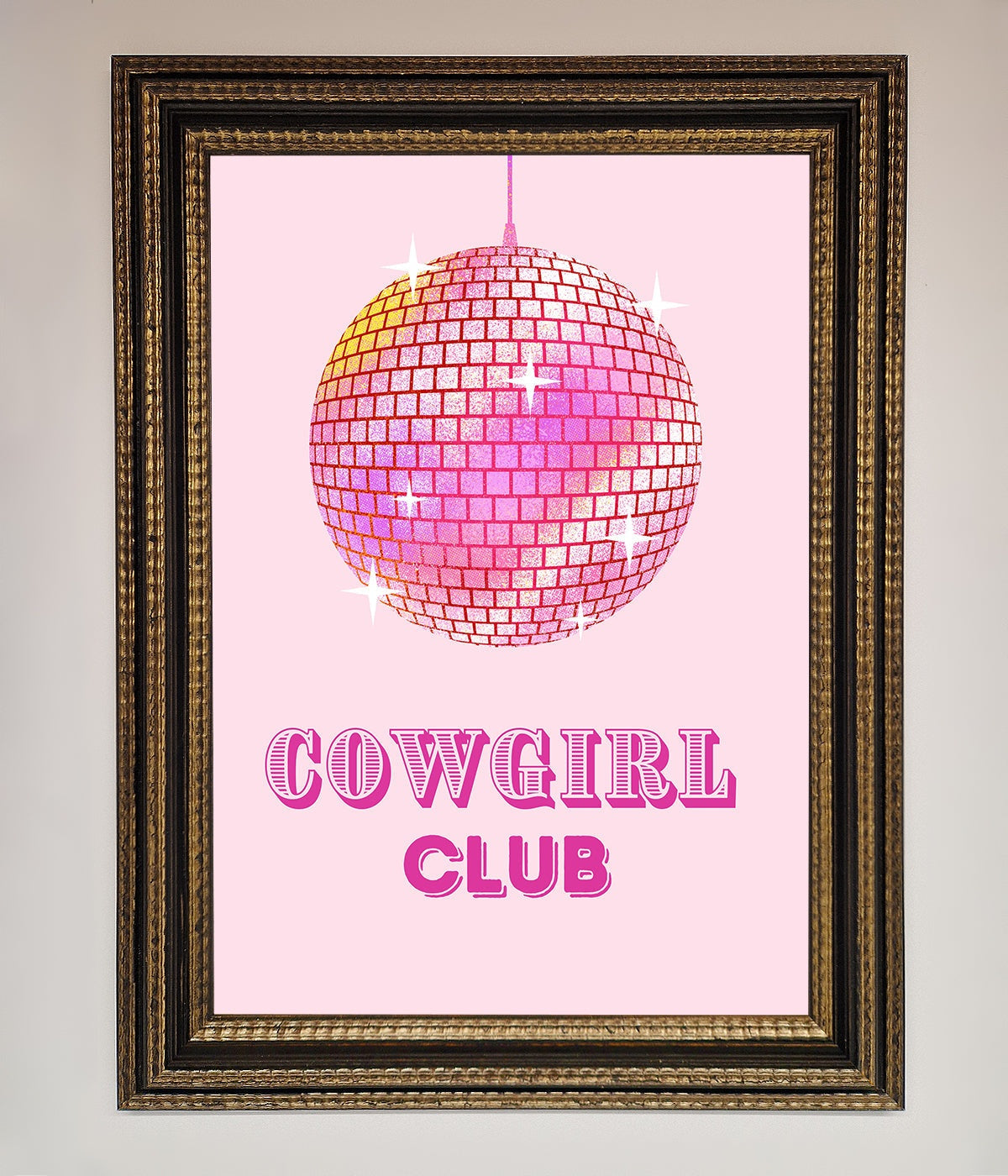 Cowgirl Club Disco Ball Framed Print print