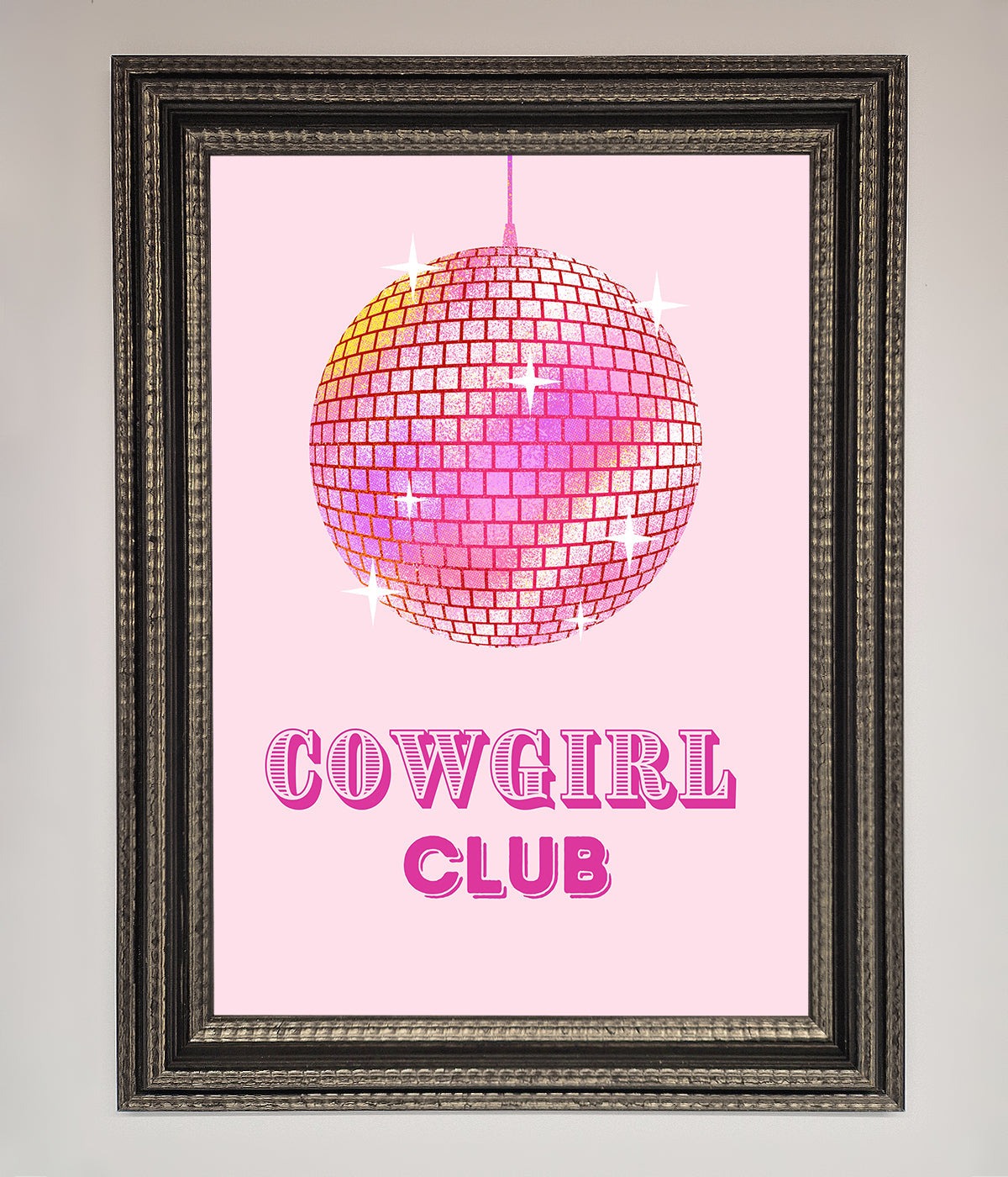 Cowgirl Club Disco Ball Framed Print print