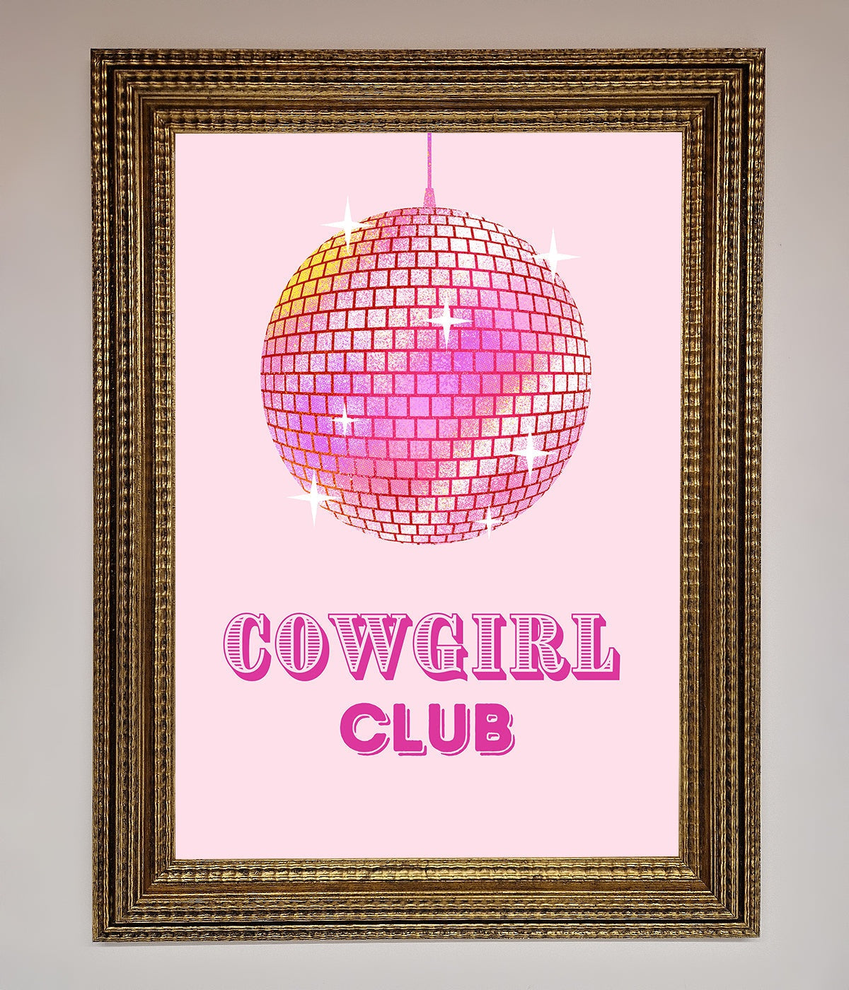 Cowgirl Club Disco Ball Framed Print print