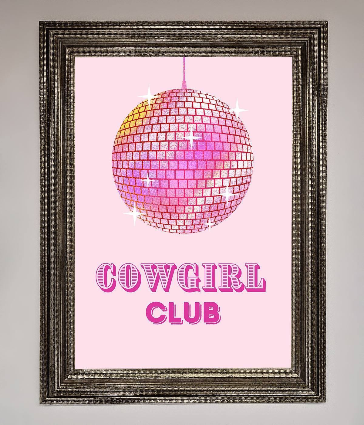 Cowgirl Club Disco Ball Framed Print print