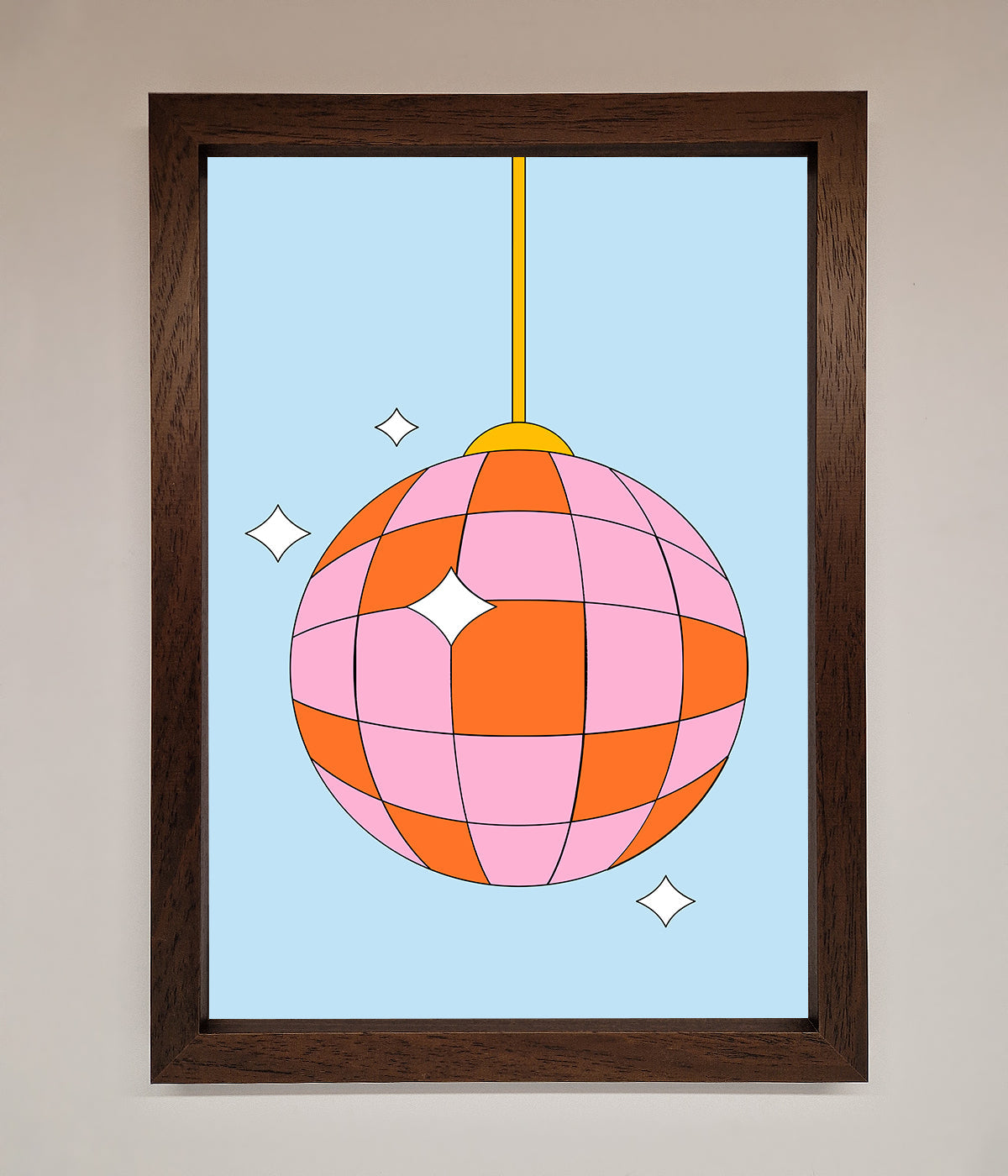 Disco Ball Pink Framed Poster with vibrant geometric design.