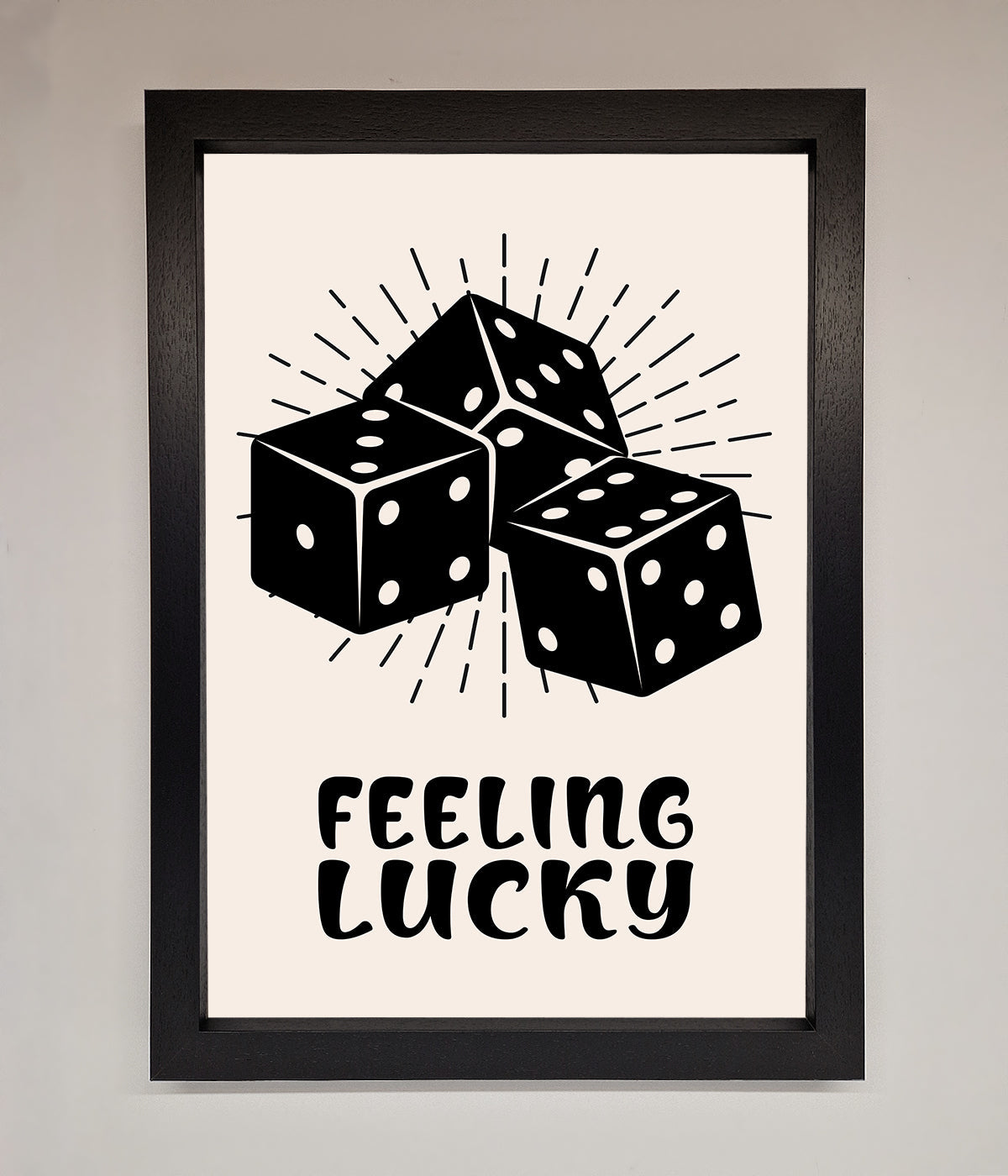 Feeling Lucky Framed Poster with dice illustration.