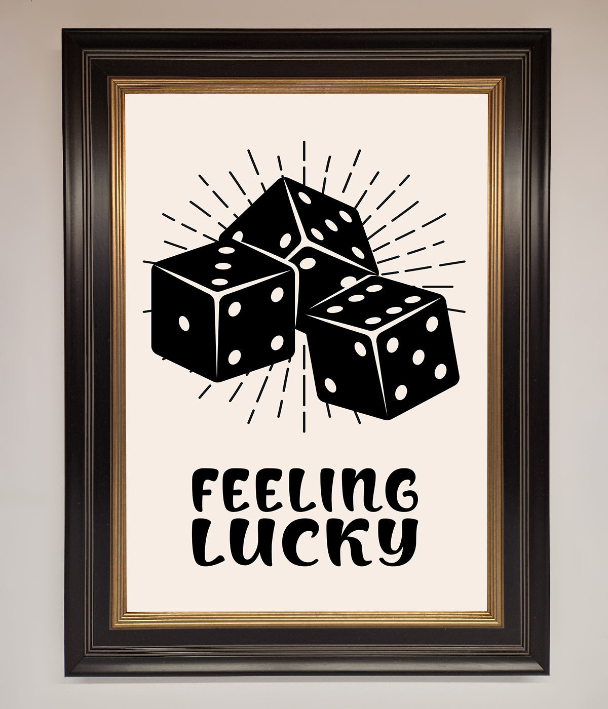 Feeling Lucky Framed Poster with dice illustration.