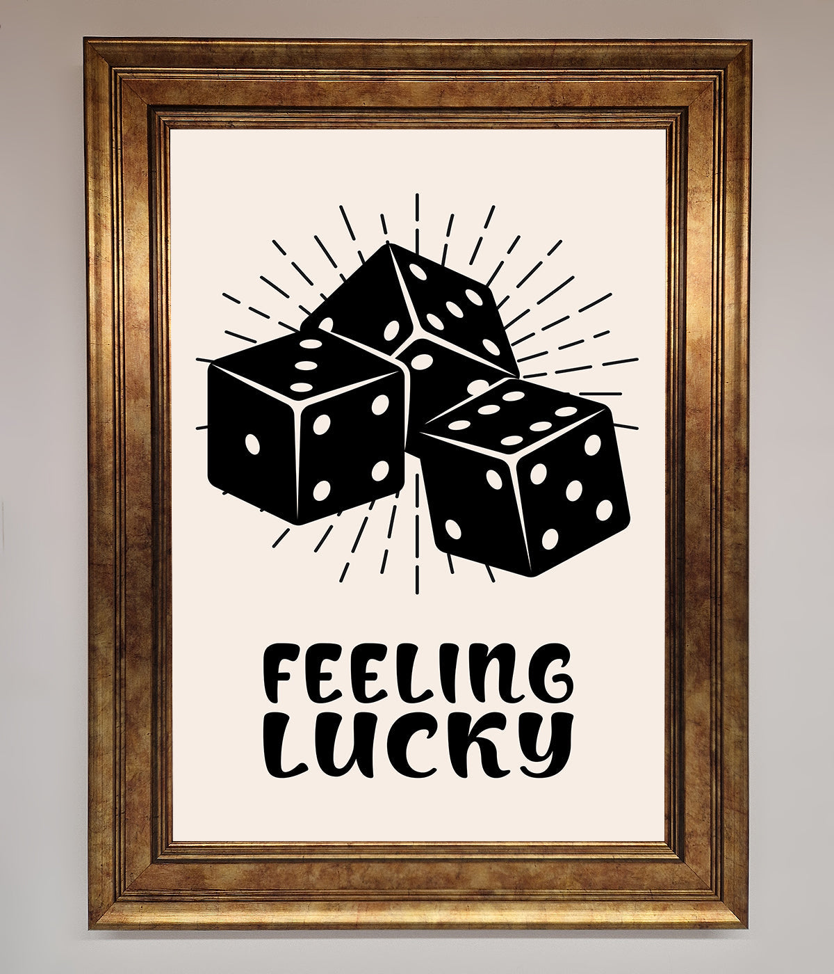 Feeling Lucky framed poster with dice illustration.