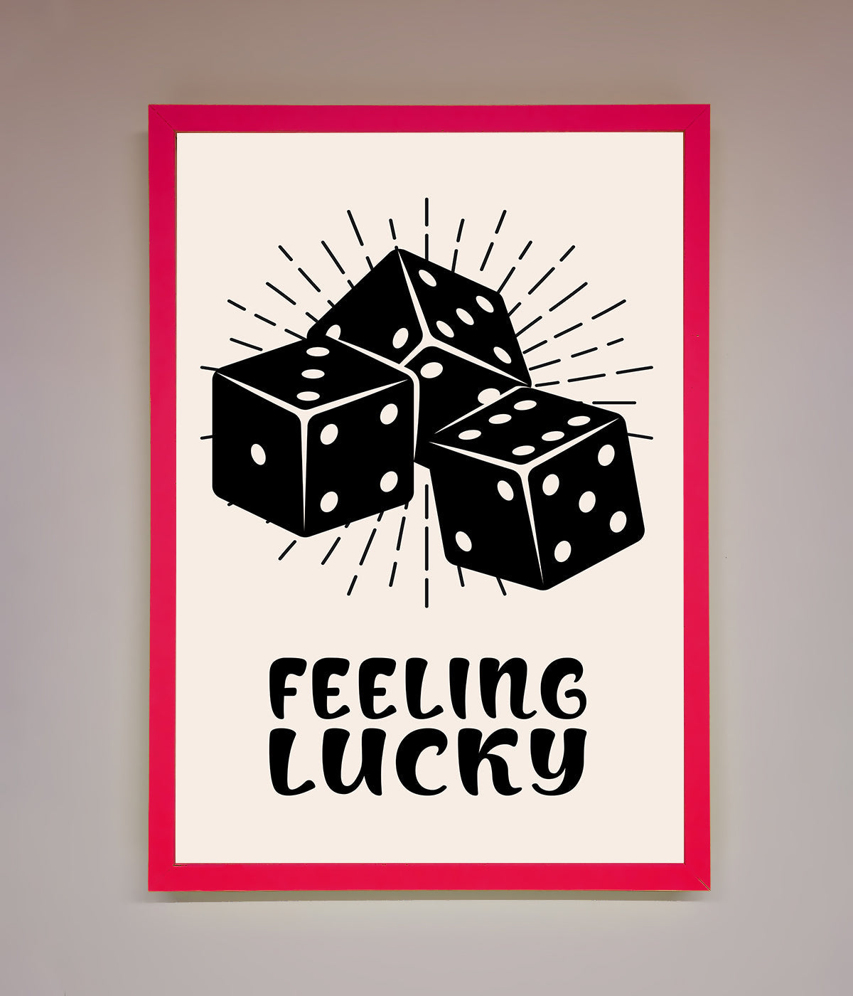 Feeling Lucky framed poster with black dice design.