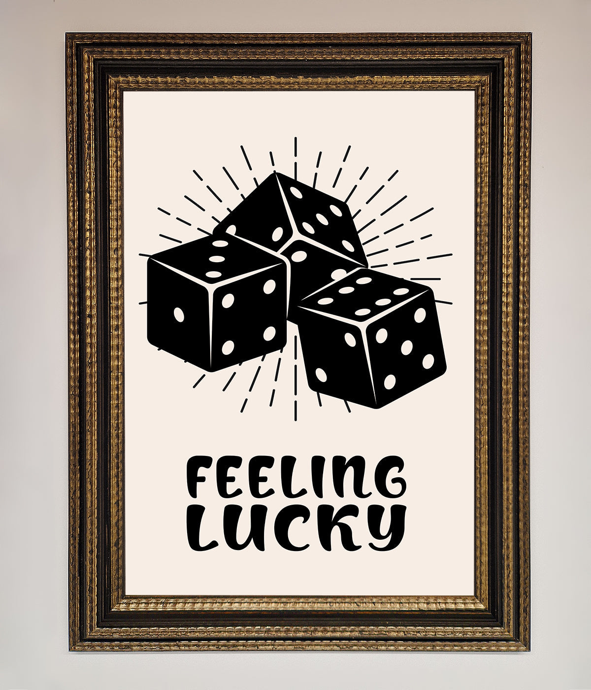 Feeling Lucky Framed Poster with dice illustration.