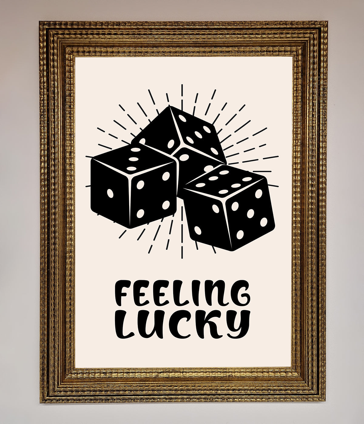 Feeling Lucky framed poster with dice graphic.