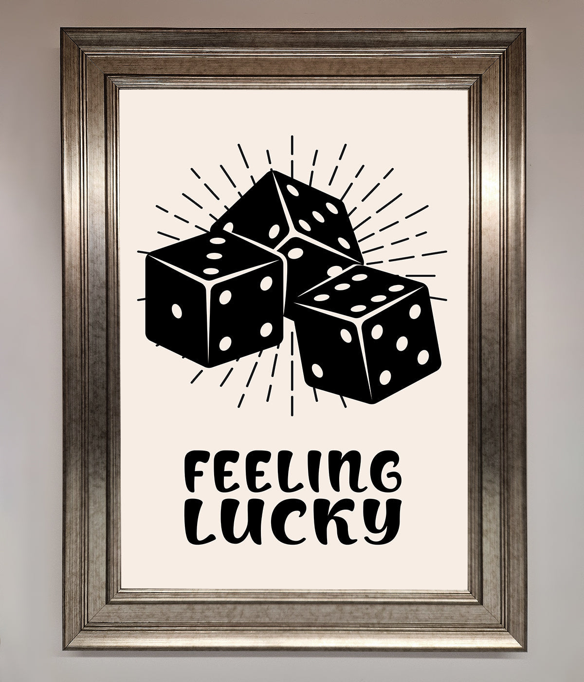 Feeling Lucky Framed Poster with dice illustration.