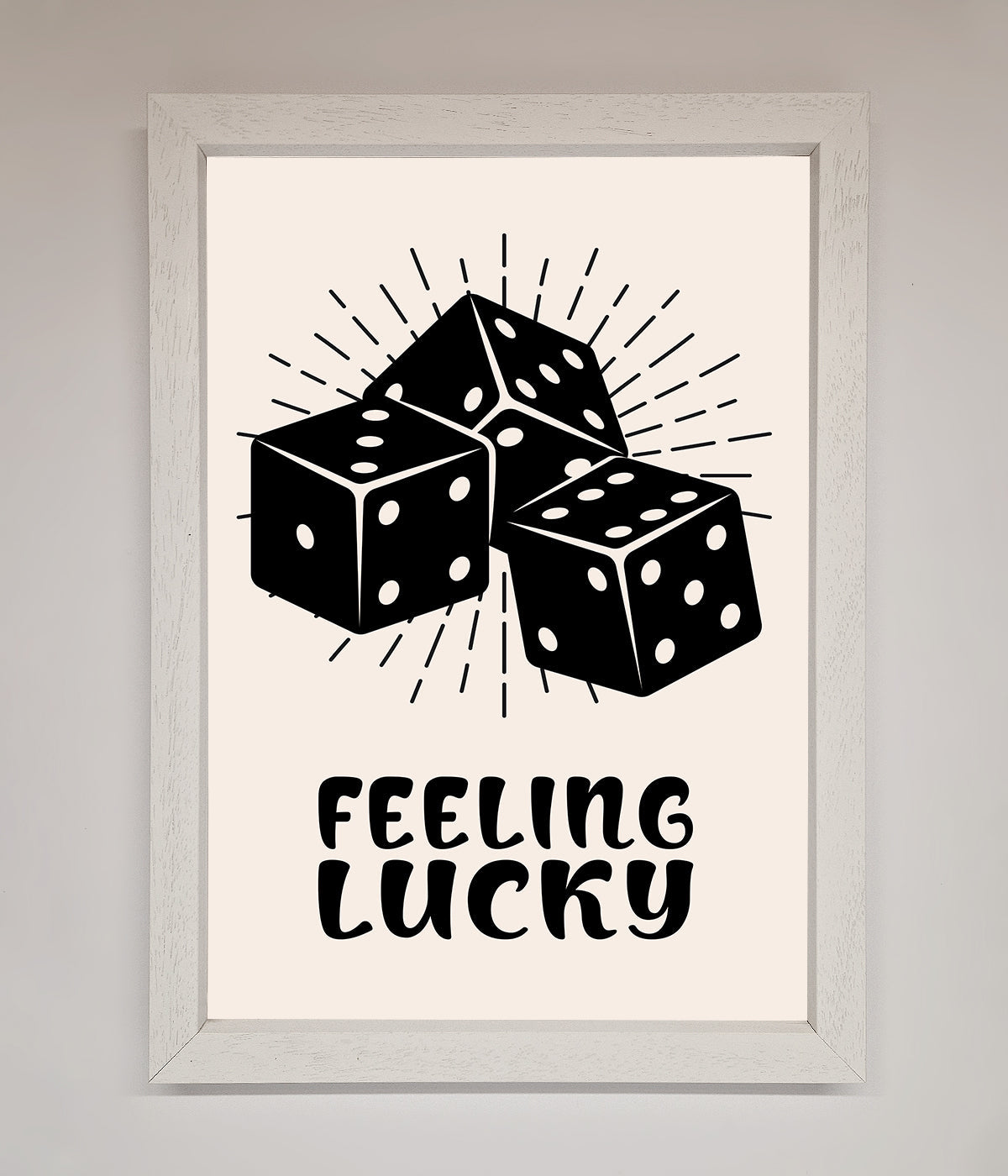 Feeling Lucky Framed Poster with dice illustration.