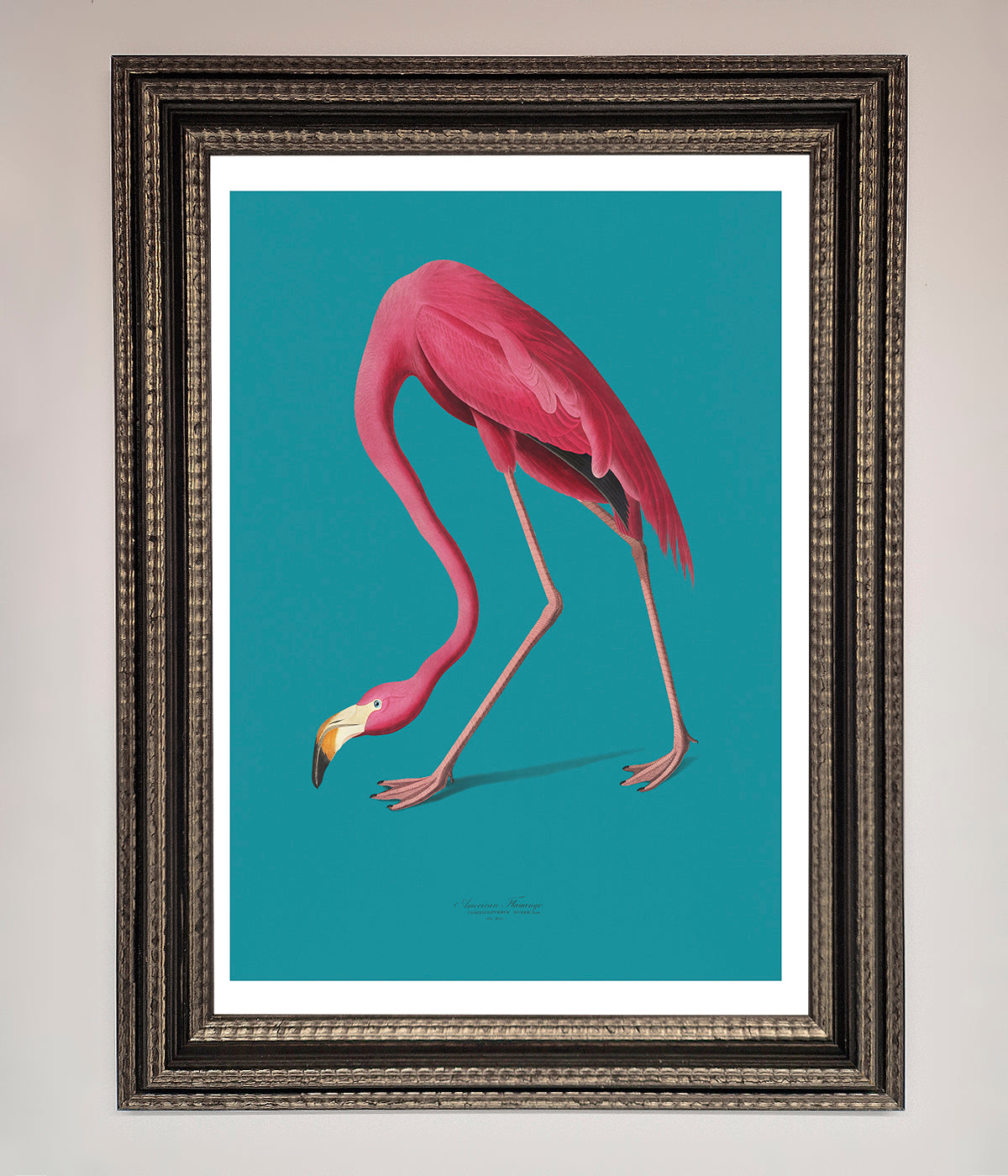 Flamingo Walks Blue Framed Print print