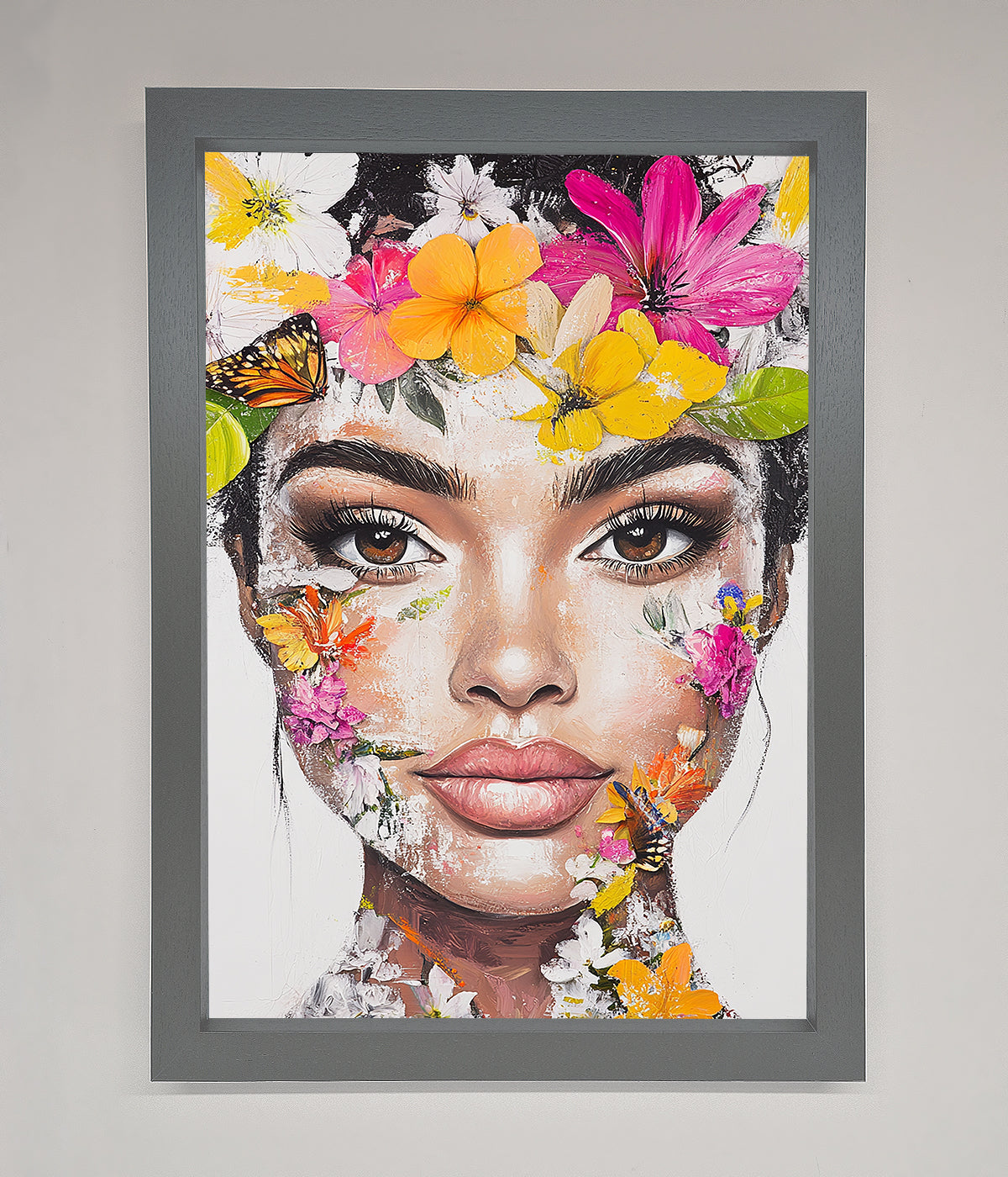 Floral Woman Face Framed Print print